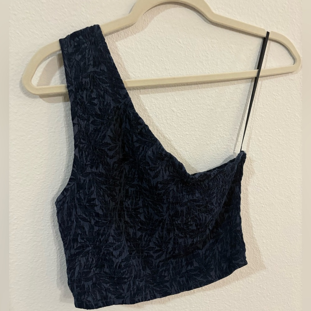 fab'rik Navy One-Shoulder Crop Top Size S